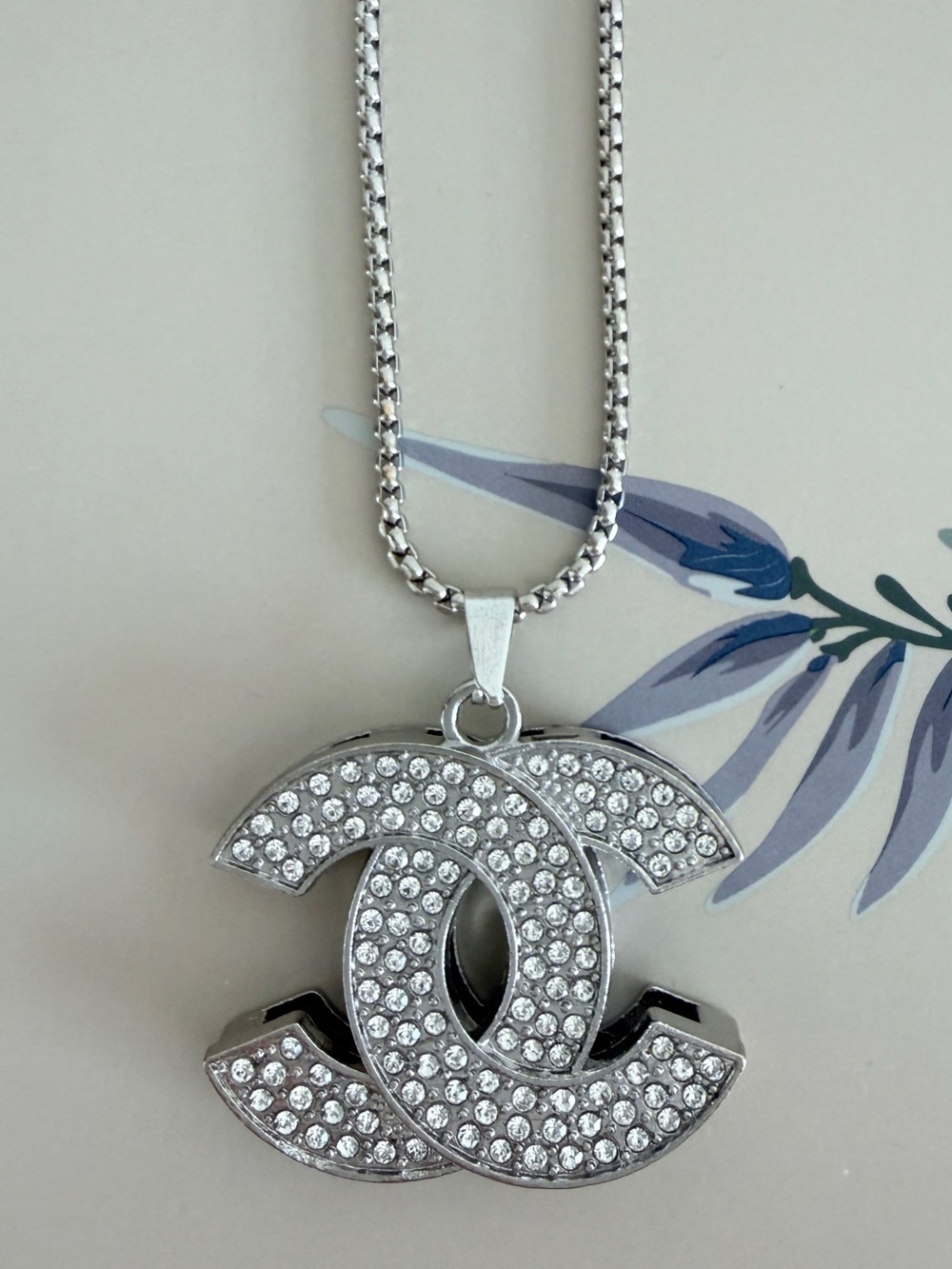 Silver Crystal CC Pendant Necklace